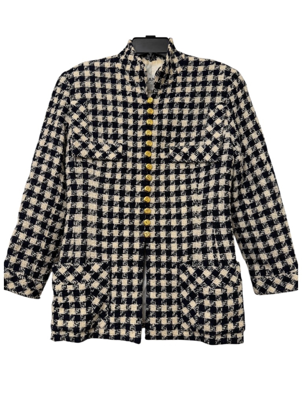 Chanel Vintage 90s Houndstooth Black and White Jacket